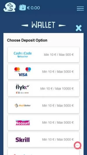 Fantasino Casino Banking-Bereich auf dem Smartphone