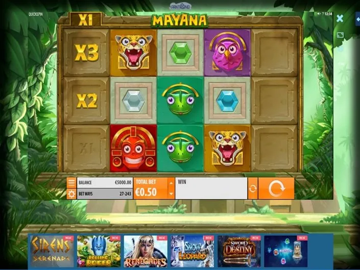 Slot Mayana im Fantasino Casino Interface mit Fantasy-Design